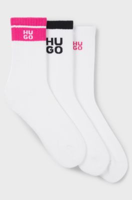 Three-pack of ribbed short socks with stacked logos, White