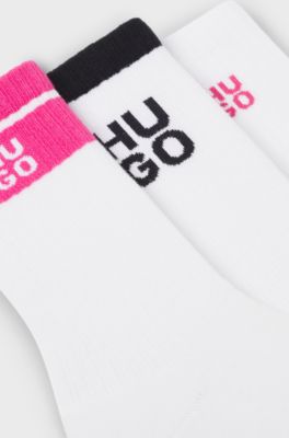 Three-pack of ribbed short socks with stacked logos, White