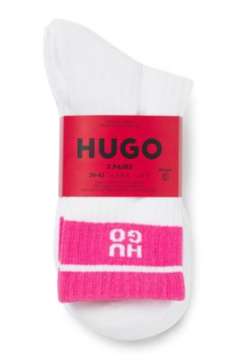 Dreier-Pack kurze gerippte Socken mit Stack-Logos, Wei&szlig;