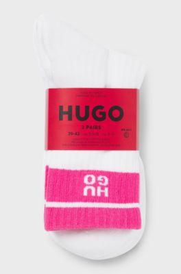 Three-pack of ribbed short socks with stacked logos, White