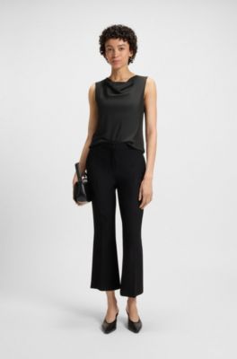 Sleeveless cowl-neck blouse in stretch silk, Black