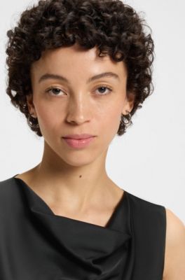 Sleeveless cowl-neck blouse in stretch silk, Black