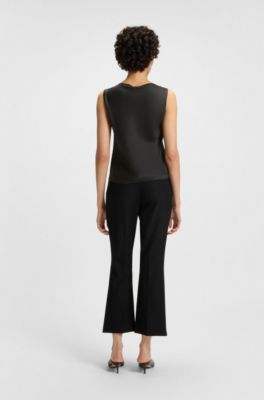 Sleeveless cowl-neck blouse in stretch silk, Black