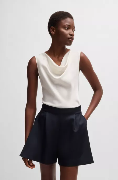 Sleeveless cowl-neck blouse in stretch silk