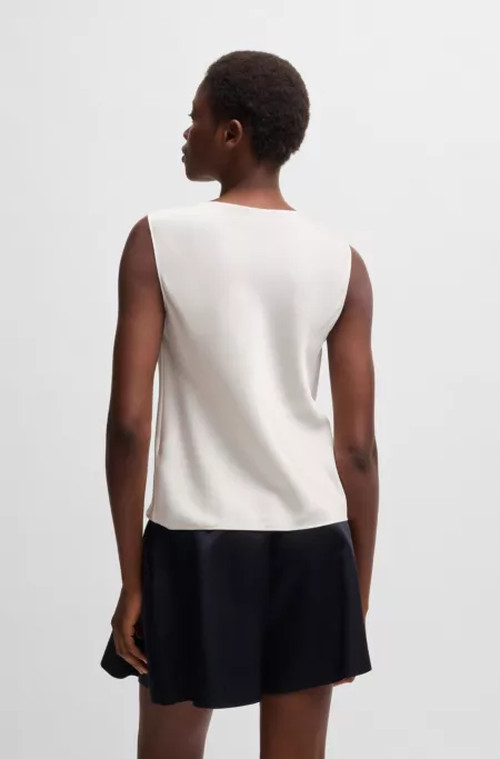 Sleeveless cowl-neck blouse in stretch silk