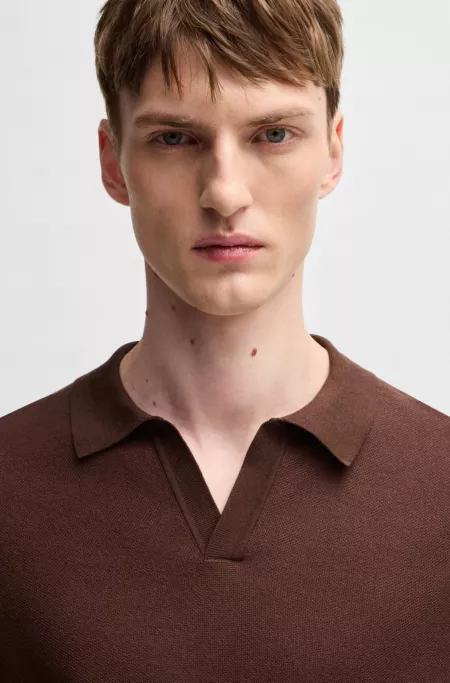 Cotton-blend knit sweater with Johnny collar