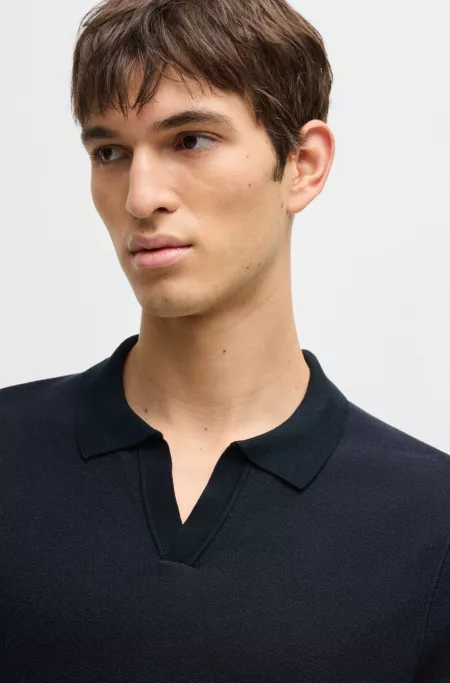 Cotton-blend knit sweater with Johnny collar