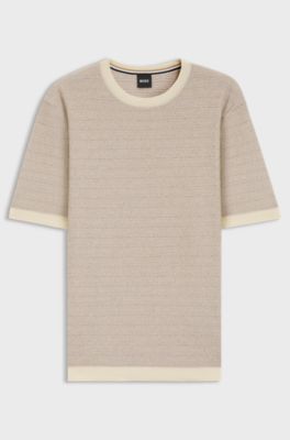 Relaxed-fit jacquard-knit T-shirt, Light Beige