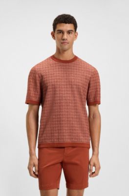 Relaxed-fit jacquard-knit T-shirt, Orange