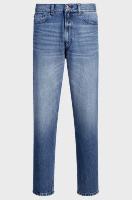 Relaxed tapered-fit jeans in blue vintage-wash denim, Blue