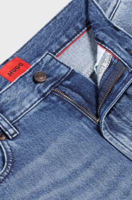 Jean Relaxed Tapered en denim bleu d&eacute;lav&eacute; vintage, Bleu