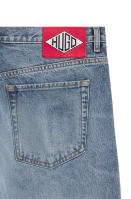 Tapered-fit jeans in blue rigid denim, Light Blue