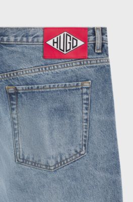 Tapered-fit jeans in blue rigid denim, Light Blue