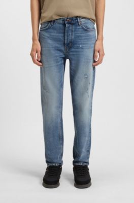 Tapered-fit jeans in blue rigid denim, Light Blue