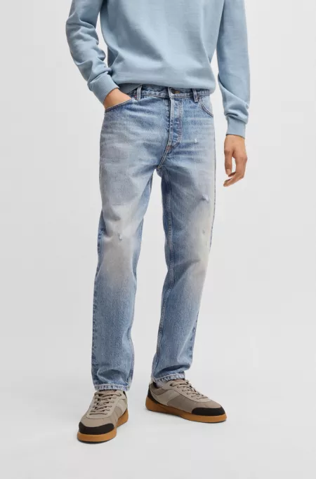 Tapered-fit jeans in blue rigid denim