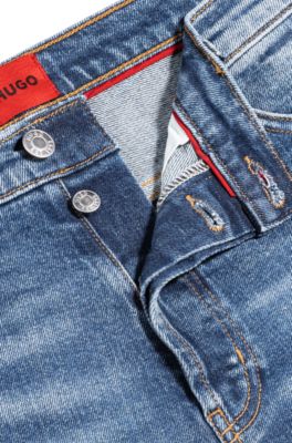 Tapered-fit shorts in blue comfort-stretch denim, Blue