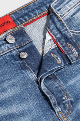 Tapered-fit shorts in blue comfort-stretch denim, Blue