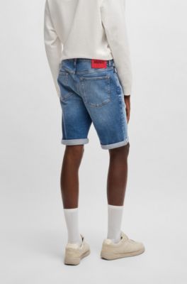 Tapered-fit shorts in blue comfort-stretch denim, Blue