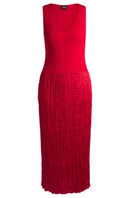 Strickkleid mit einem schimmernden strukturierten Rock , Rot