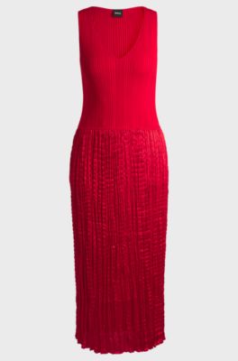 Knitted dress with lustrous structured skirt, Red