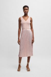 Knitted dress with lustrous structured skirt, light pink