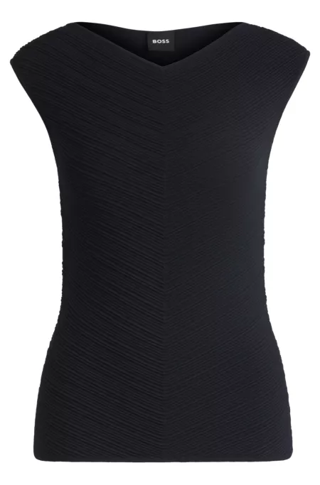 V-neck top with knitted structure