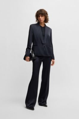 V-neck top with knitted structure, Dark Blue