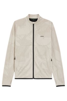 BOSS - Active zip-up sweatshirt with dynamic jacquard pattern