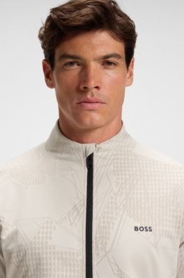 Active zip-up sweatshirt with dynamic jacquard pattern, Light Beige
