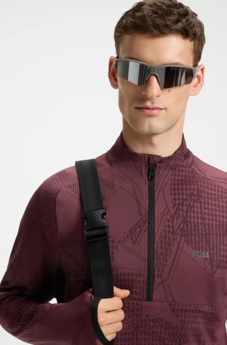 Active zip-neck sweatshirt in jacquard stretch fabric