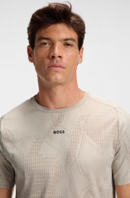 Active jacquard-pattern T-shirt with moisture management, Light Beige