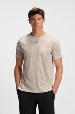 Active jacquard-pattern T-shirt with moisture management, Light Beige