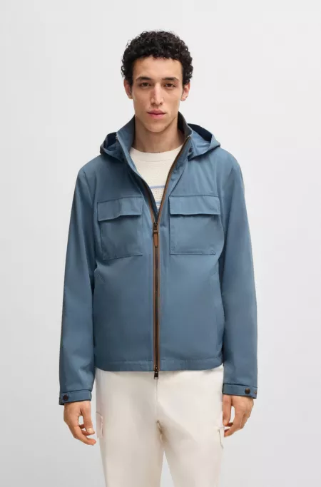 Hooded jacket in cotton-silk twill