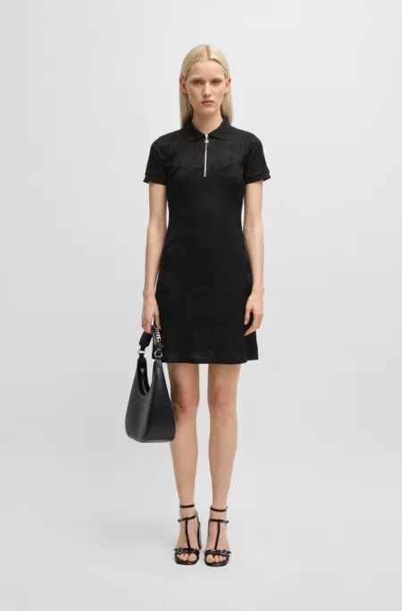 Jacquard-knit dress with logo-zip placket
