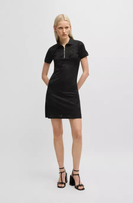 Jacquard-knit dress with logo-zip placket