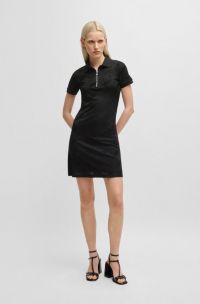 Jacquard-knit dress with logo-zip placket, Black Patterned