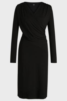 Wrap-front dress in stretch crepe, Black