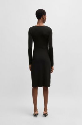 Wrap-front dress in stretch crepe, Black