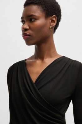 Wrap-front dress in stretch crepe, Black