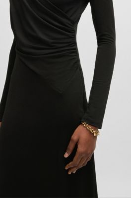 Wrap-front dress in stretch crepe, Black