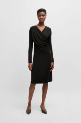 Wrap-front dress in stretch crepe, Black