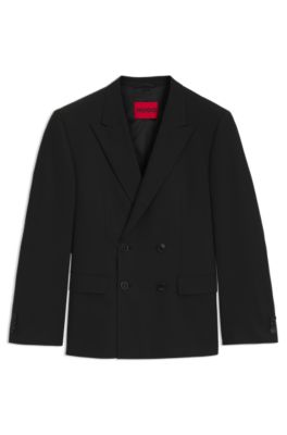 Slim-fit jacket in wool-blend stretch poplin, Black