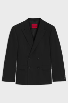 Slim-fit jacket in wool-blend stretch poplin, Black