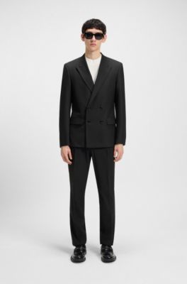 Slim-fit jacket in wool-blend stretch poplin, Black