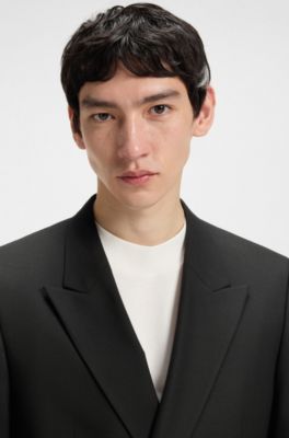 Slim-fit jacket in wool-blend stretch poplin, Black