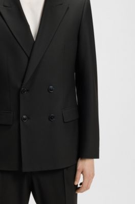 Slim-fit jacket in wool-blend stretch poplin, Black