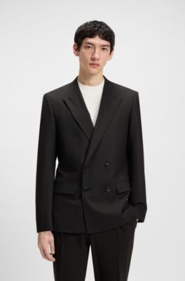 Slim-fit jacket in wool-blend stretch poplin, Black