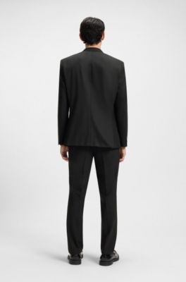 Slim-fit jacket in wool-blend stretch poplin, Black