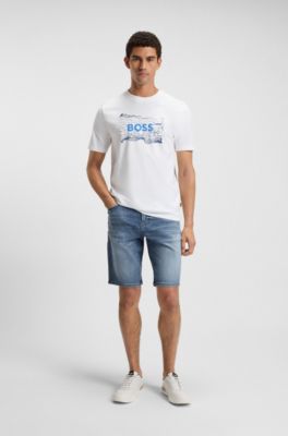 Maine shorts in blue comfort-stretch denim, Blue