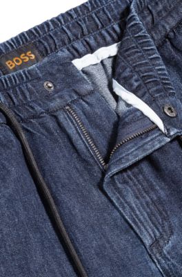 Relaxed-fit shorts in dark-blue denim, Dark Blue